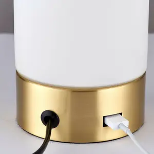 2 PACK - Touch Dimmable Table Lamp Brass & Frosted Glass Shade Light USB Charger