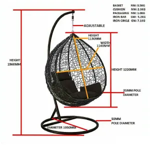 Black Colour Rattan Swing Egg Chair Outdoor Garden Patio Hanging Wicker Weave Furniture