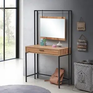 Zahra Urban Bedroom Dressing Vanity Makeup Table Mirror & Drawer Wotan Oak