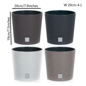 Round Planter Plant Flower Pot Outdoor Garden Weatherproof with Insert Rattan Beige 20cm - 4 Litres