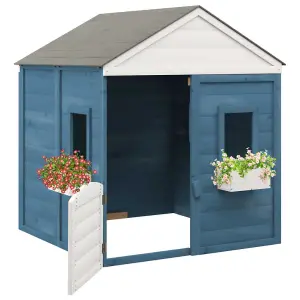 Berkfield Playhouse with Lockable Door and Flower Pots Solid Wood Fir