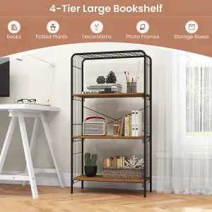 Costway 4-Tier Bookshelf Open-Back Storage Shelf Display Rack Metal Frame Shelving Unit