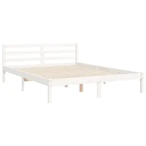 Berkfield Bed Frame with Headboard White King Size Solid Wood