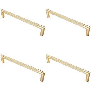 4 PACK - Knurled Mitred Door Pull Handle 320 x 20mm 300mm Fixing Centres Satin Brass PVD