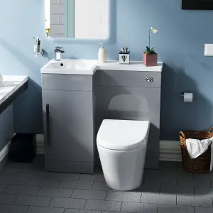 Nes Home Raven Left Hand 900mm Flat Pack Vanity Basin Unit, WC Unit & Ellis UF Back to Wall Toilet Grey