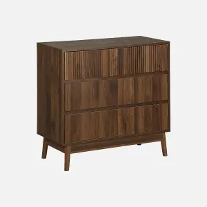 sweeek. 3-drawer chest with grooved wooden detail Linear Dark wood colour 80x40x80 cm