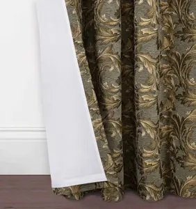 Home Curtains Georgia Chenille Fully Lined Floral 45w x 54d" (114x137cm) Gold Pencil Pleat Curtains (PAIR)