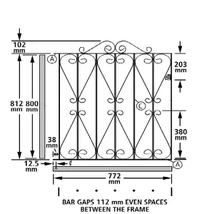 REGA Metal Scroll Low Flat Garden Gate 838mm GAP x 914mm High RSZP2