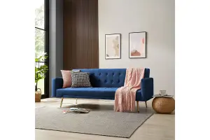 Windsor Sofa Bed, Blue Velvet Gold Legs