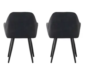 MCC Direct Adrian Faux Suede Leather Dining Chairs Set of 2 Black