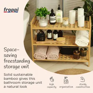 Froppi™ Bamboo Standing Storage Unit, Bathroom Shelf, Kitchen Shelf, Shoe Rack, 3 Tier Shelf Organizer L69 W28 H54.5 cm