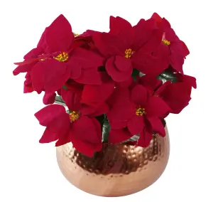 Artificial Christmas Xmas Poinsettias Copper Curve Large Metal Planter