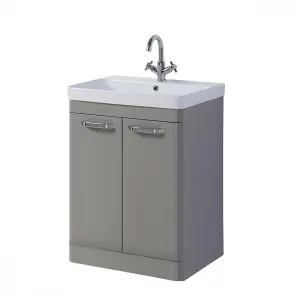 Bathroom 2-Door Floor Standing Vanity Unit with Basin 500mm Wide White 1 Tap Hole - Basalt Grey - Brassware Not Included