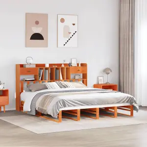 Berkfield Bookcase Bed without Mattress Wax Brown 200x200 cm Solid Wood Pine