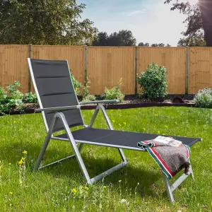 GardenCo Deluxe Padded Folding Sunlounger, Textoline Outdoor Reclining Weather Resistant Garden Furniture Sun Lounger Bed