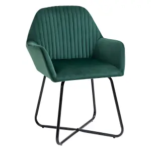 HOMCOM Modern Accent Chair, Velvet-Touch Fabric Upholstered Armchair with Metal Base for Living Room, Bedroom Dinning Room, Green