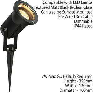 IP44 Outdoor Ground Spike Lamp Wall & Sign Garden Light GU10 Matt Black & Glass