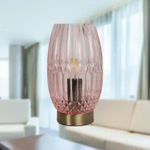 First Choice Lighting Facet Antique Brass with Pink Faceted Glass Table Lamp