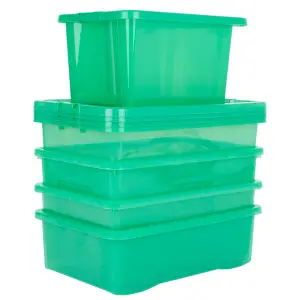 Wham 5 Piece Multisize Crystal Stackable Plastic Storage Box & Lid Set Tint Leprechaun Green