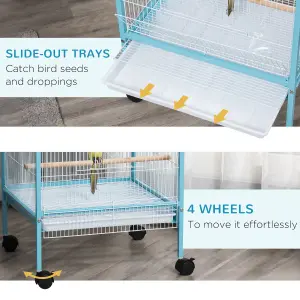 PawHut 2 In 1 Large Bird Cage Aviary with Wheels, Slide-out Trays Wood Perches