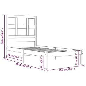 Berkfield Bed Frame White Solid Wood Pine 90x190 cm 3FT Single