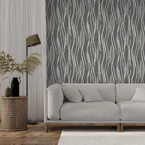 Shimmer Wave Wallpaper Black / Gold World of Wallpaper AF0023