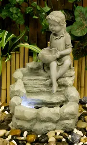 Primrose Stone Effect Girl Cascade Water Feature Statue with LED Light H42cm