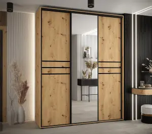 Cannes XI Mirrored Sliding Door Wardrobe W190cm - Elegant Oak Artisan Storage for Ample Wardrobes