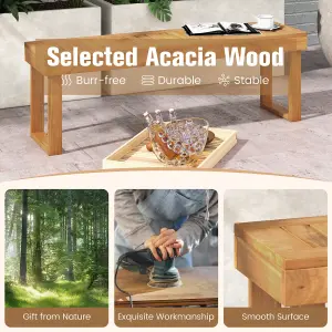 Costway Acacia Wood Patio Bench Outdoor Dining Bench Backless Farmhouse Bench