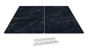 ALLboards Glass Chopping Board Black Marble 2 Set 52x30cm Cutting Board Splashback Worktop Saver for Kitchen Hob Protection