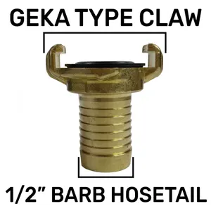 Garden watering solid brass geka style hosepipe claw fittings/connectors (PACK OF 2) (1.2" barb x2) fits standard garden hose