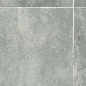 Grey Modern Tile Effect Anti-Slip Vinyl Flooring for Home, Shops, Offices, 2.0mm Thick Vinyl Sheet-1m(3'3") X 3m(9'9")-3m²