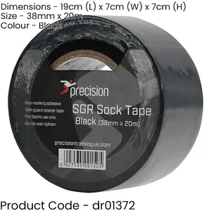 5 PACK - 38mm x 20m BLACK Sock Tape - Football Shin Guard Pads Holder Tape