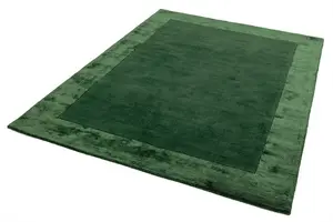 Handmade Modern Rug, Green Rug for Bedroom, & Living Room Rug, Bordered Wool Rug, Luxurious Plain Rug-160cm X 230cm