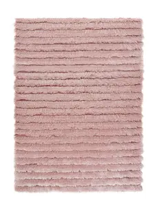 Rose Shaggy Rug, 30mm Thick Modern Rug, Handmade Rug, Plain Rose Striped Rug for Bedroom, & Dining Room-160cm X 230cm