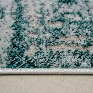 Silver Green Distressed Abstract Modern Textured Area Rug 80x150cm