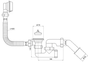 Aniplast Bathtub Drain Waste Trap Set with Strainer Plug and Chain Stainless Steel Bathroom