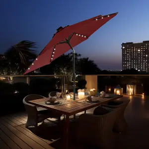 SunDaze 2.5M Wine Red Garden Parasol with Solar LED Lights and Crank Tilt Mechanism Outdoor Patio Umbrella