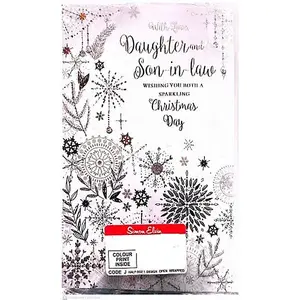 Simon Elvin With Love Daughter And Son In Law Christmas Card (Pack of 6) Black/White/Pink (One Size)