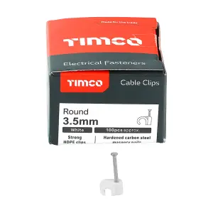 Timco - Round Cable Clips - White (Size To fit 3.5mm - 100 Pieces)