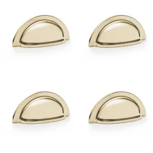 4 PACK - Ridged Cup Handle - Polished Brass - 76mm Centres Solid Brass Shaker Drawer Pull