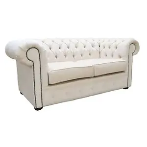 Chesterfield Handmade 2 Seater Sofa Settee Pimlico Cream Fabric In Classic Style