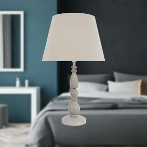 First Choice Lighting Grey Wash Wood Effect 59cm Table Lamp with And Grey Cotton Shade