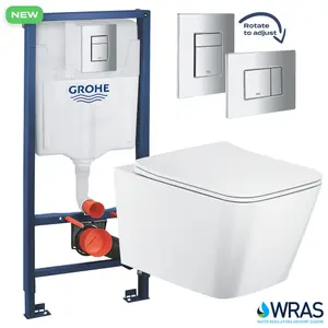 Grohe 1.13m Concealed Frame Cistern Set & Bubly Bathrooms™ Rimless Square Wall Hung Toilet 2.0 - Hidden Fixation