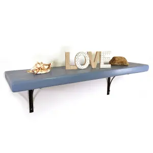 Wooden Rustic Shelf with Bracket BOW Black 170mm 7 inches Nordic Blue Length of 160cm