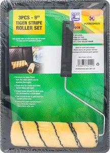 3Pc Tiger Stripe Roller Set Painting Decorating Diy Tool Tray Sleeves Roller Frame 9 Inch