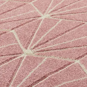 Modern Easy to Clean Geometric Optical 3D Pink Rug for Dining Room-80cm X 150cm