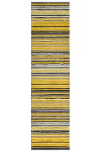 Handmade Easy to Clean Modern Striped Yellow Wool Living Room Bedroom Rug-200cm X 285cm