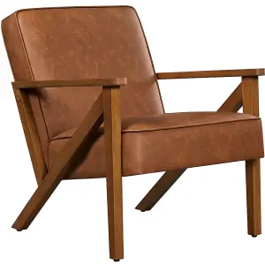 Yaheetech Light Brown Faux Leather Armchair Lounge Chair with Z-shaped Wood Legs