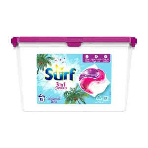 Surf 3-in-1 Coconut Bliss with Long-Lasting Fragrance Washing Capsules for Brilliantly Clean Laundry 18 Washes - Pack of 3